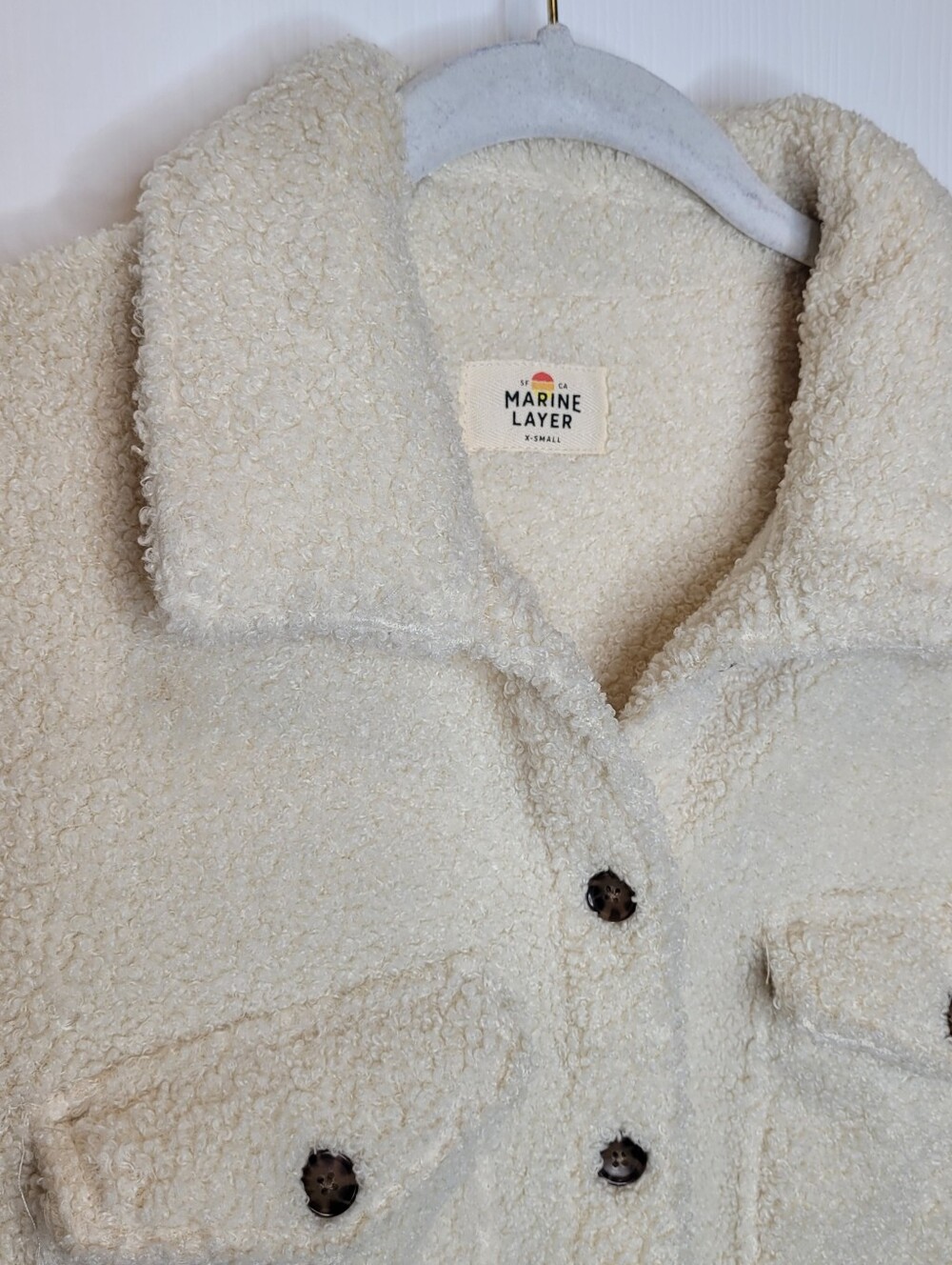 Marine Layer Eden Sherpa Fleece Overshirt Shacket XS Cream - Picture 4 of 6